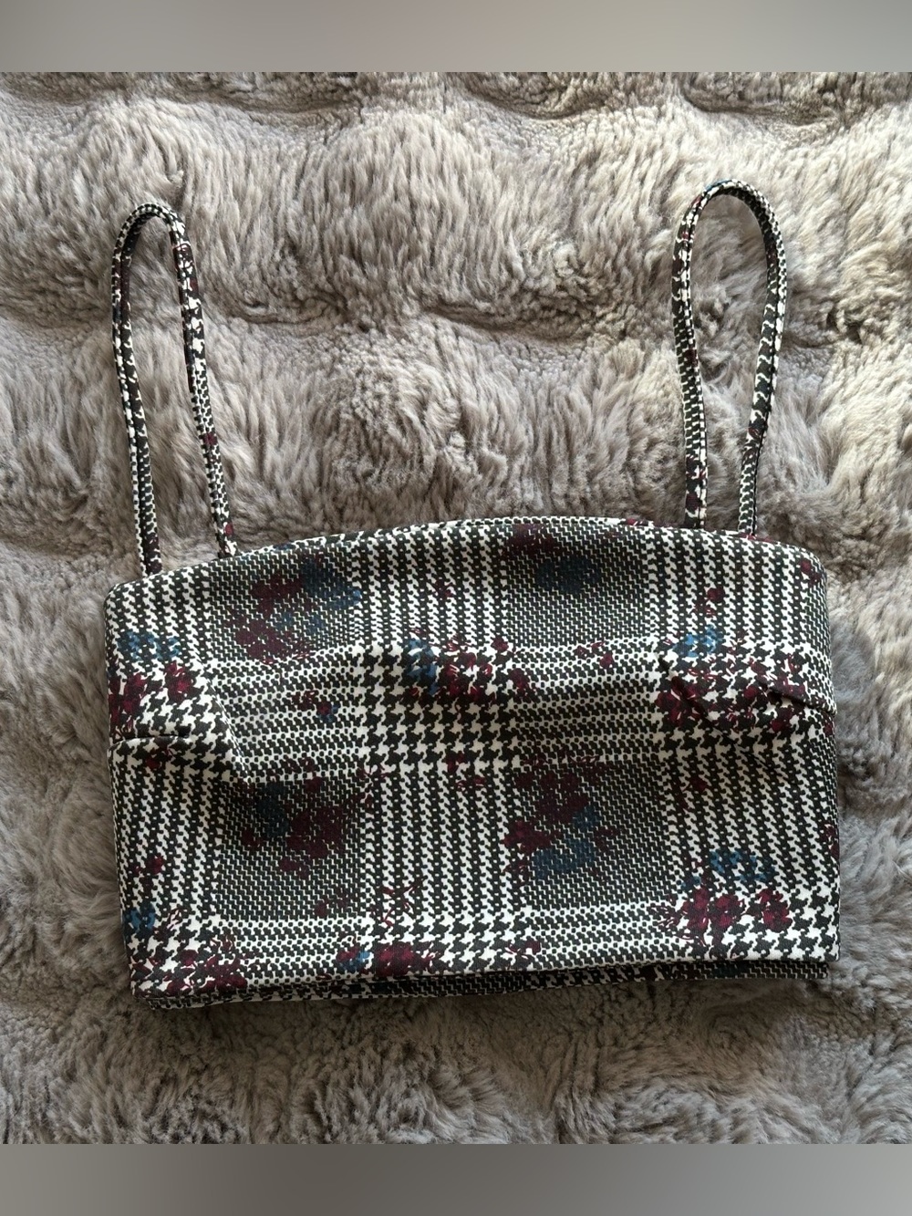 M Petite Plaid Tweed Crop Top in Black, White & Burgundy Size 0